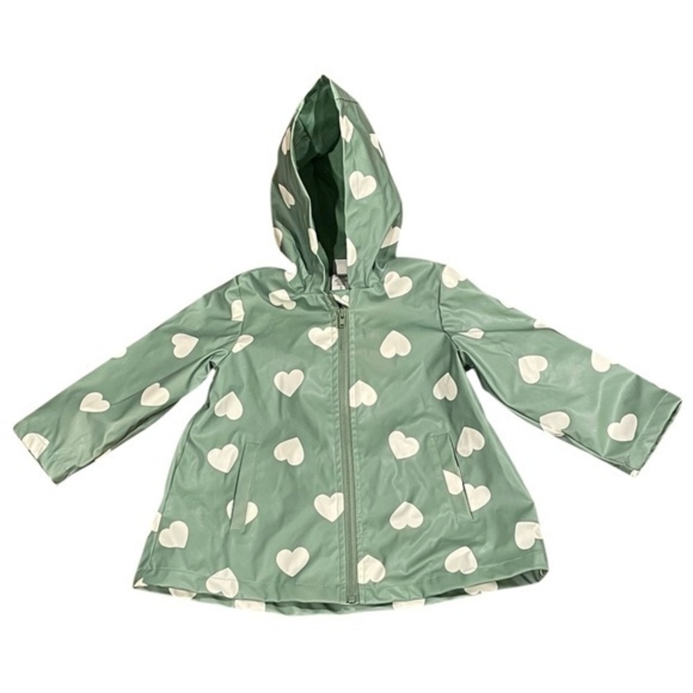 Girls 2T Rainjacket Green Hearts Bow Waterproof Spring Little me